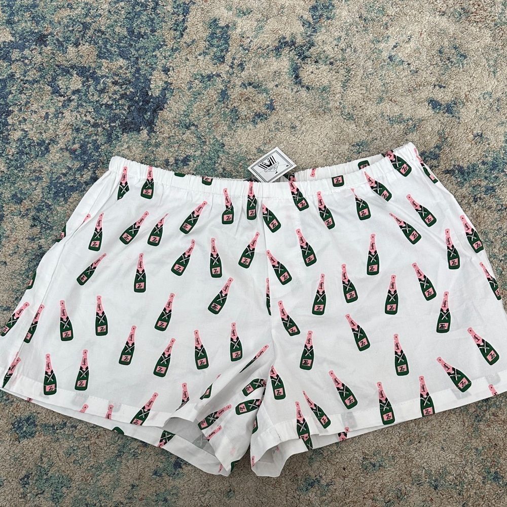 NWT Toss Designs Champagne Bottle Print White Sleep Shorts